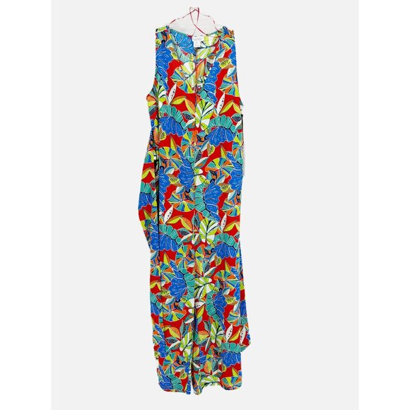 Nicole Miller NY Jumpsuit Wide Leg Belted V-neck Red Blue Multi - Picture 3 of 10